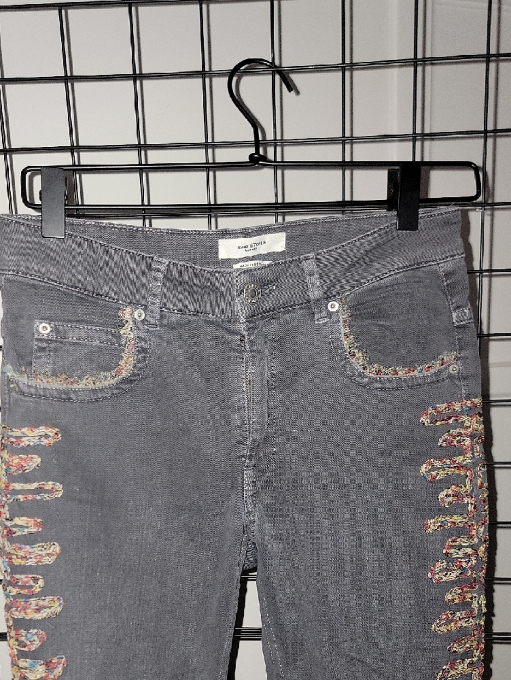 Isabel Marant ÈTOILE Charcoal Gray Cropped Jeans with Side Lace Trim - Picture 6 of 16